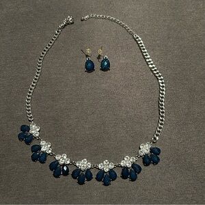 Elegant Matching Navy Necklace & Teardrop Earrings